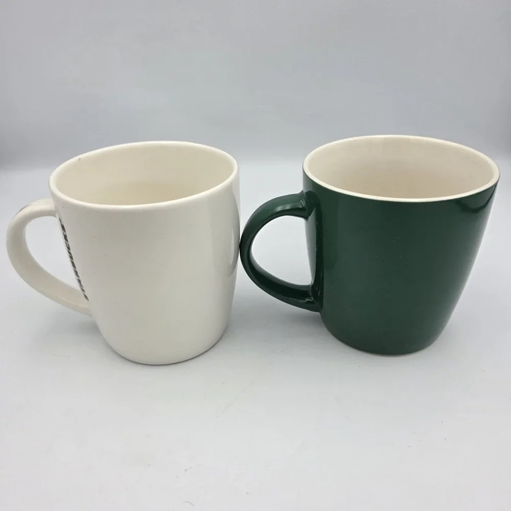 Starbucks Coffee Tea Mugs Cup Green & White Mermaid Logo 12 oz. 2021 Set of 2